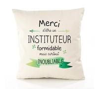 Planetee Housse de Coussin Premium Merci Instituteur Inoubliable - Coton Canvas Fairtrade Beige Idée Cadeau Décoration Canapé 40x40