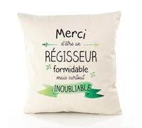 Planetee Housse de Coussin Premium Merci Régisseur Inoubliable - Coton Canvas Fairtrade Beige Idée Cadeau Décoration Canapé 50x50