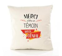 Planetee Housse de Coussin Premium Merci Témoin Génial - Coton Canvas Fairtrade Beige Idée Cadeau Décoration Canapé 50x50