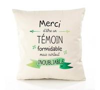 Planetee Housse de Coussin Premium Merci Témoin Inoubliable - Coton Canvas Fairtrade Beige Idée Cadeau Décoration Canapé 50x50