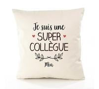 Planetee Housse de Coussin Premium Mia Une Super Collègue - Coton Canvas Fairtrade Beige Idée Cadeau Décoration Canapé 50x50