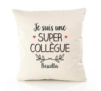 Planetee Housse de Coussin Premium Priscilla Une Super Collègue - Coton Canvas Fairtrade Beige Idée Cadeau Décoration Canapé 40x40