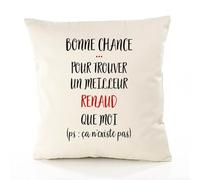Planetee Housse de Coussin Premium Renaud ça n'existe Pas Homme - Coton Canvas Fairtrade Beige Idée Cadeau Décoration Canapé 40x40