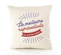 Planetee Housse de Coussin Premium représentante Meilleure Monde - Coton Canvas Fairtrade Beige Idée Cadeau Décoration Canapé 50x50