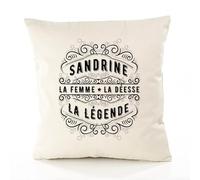 Planetee Housse de Coussin Premium Sandrine Déesse légende Noire - Coton Canvas Fairtrade Beige Idée Cadeau Décoration Canapé 50x50