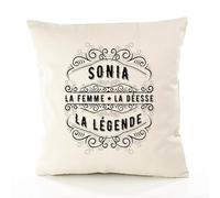Planetee Housse de Coussin Premium Sonia Déesse légende Noire - Coton Canvas Fairtrade Beige Idée Cadeau Décoration Canapé 40x40