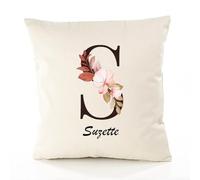 Planetee Housse de Coussin Premium Suzette Lettre - Coton Canvas Fairtrade Beige Idée Cadeau Décoration Canapé