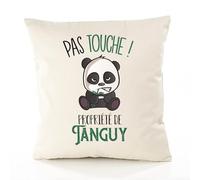 Planetee Housse de Coussin Premium Tanguy Pas Touche Panda - Coton Canvas Fairtrade Beige Idée Cadeau Décoration Canapé