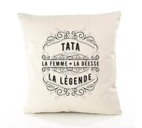 Planetee Housse de Coussin Premium Tata La Déesse Légende Déesse légende Noire - Coton Canvas Fairtrade Beige Idée Cadeau Décoration Canapé 40x40