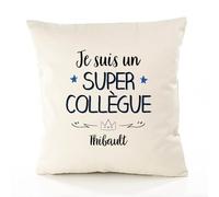 Planetee Housse de Coussin Premium Thibault Un Super Collègue - Coton Canvas Fairtrade Beige Idée Cadeau Décoration Canapé 50x50