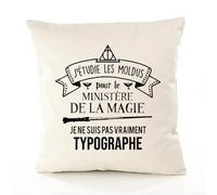 Planetee Housse de Coussin Premium typographe Grand cru - Coton Canvas Fairtrade Beige Idée Cadeau Décoration Canapé 40x40
