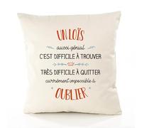 Planetee Housse de Coussin Premium Un Loïs Aussi génial - Coton Canvas Fairtrade Beige Idée Cadeau Décoration Canapé 50x50