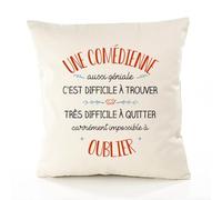 Planetee Housse de Coussin Premium Une Comédienne Aussi géniale - Coton Canvas Fairtrade Beige Idée Cadeau Décoration Canapé 40x40