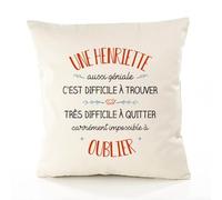 Planetee Housse de Coussin Premium Une Henriette Aussi géniale - Coton Canvas Fairtrade Beige Idée Cadeau Décoration Canapé 40x40