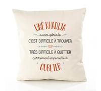 Planetee Housse de Coussin Premium Une Khadija Aussi géniale - Coton Canvas Fairtrade Beige Idée Cadeau Décoration Canapé 40x40