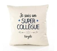 Planetee Housse de Coussin Premium Virgile Un Super Collègue - Coton Canvas Fairtrade Beige Idée Cadeau Décoration Canapé 40x40