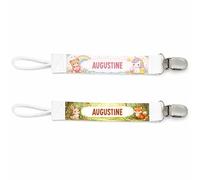 Planetee Lot de 2 Attaches Tétine pour Augustine Animaux Mignons - Attache Sucette Personnalisée Bébé Fille Cadeau Naissance