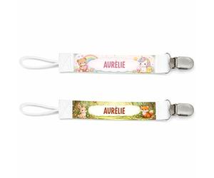 Planetee Lot de 2 Attaches Tétine pour Aurélie Animaux Mignons - Attache Sucette Personnalisée Bébé Fille Cadeau Naissance