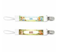 Planetee Lot de 2 Attaches Tétine pour Axel Animaux Mignons - Attache Sucette Personnalisée Bébé Garçon Cadeau Naissance