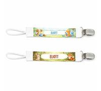 Planetee Lot de 2 Attaches Tétine pour Eliott Animaux Mignons - Attache Sucette Personnalisée Bébé Garçon Cadeau Naissance