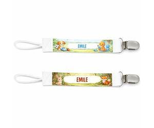 Planetee Lot de 2 Attaches Tétine pour Emile Animaux Mignons - Attache Sucette Personnalisée Bébé Garçon Cadeau Naissance