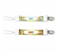 Planetee Lot de 2 Attaches Tétine pour Henry Animaux Mignons - Attache Sucette Personnalisée Bébé Garçon Cadeau Naissance