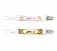 Planetee Lot de 2 Attaches Tétine pour Jeannette Animaux Mignons - Attache Sucette Personnalisée Bébé Fille Cadeau Naissance