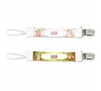 Planetee Lot de 2 Attaches Tétine pour Lilia Animaux Mignons - Attache Sucette Personnalisée Bébé Fille Cadeau Naissance