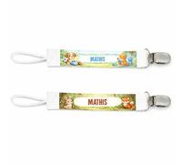 Planetee Lot de 2 Attaches Tétine pour Mathis Animaux Mignons - Attache Sucette Personnalisée Bébé Garçon Cadeau Naissance