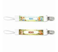 Planetee Lot de 2 Attaches Tétine pour Mehdi Animaux Mignons - Attache Sucette Personnalisée Bébé Garçon Cadeau Naissance
