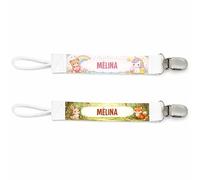 Planetee Lot de 2 Attaches Tétine pour Mélina Animaux Mignons - Attache Sucette Personnalisée Bébé Fille Cadeau Naissance