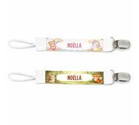 Planetee Lot de 2 Attaches Tétine pour Noëlla Animaux Mignons - Attache Sucette Personnalisée Bébé Fille Cadeau Naissance