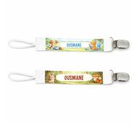 Planetee Lot de 2 Attaches Tétine pour Ousmane Animaux Mignons - Attache Sucette Personnalisée Bébé Garçon Cadeau Naissance