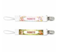 Planetee Lot de 2 Attaches Tétine pour Pierrette Animaux Mignons - Attache Sucette Personnalisée Bébé Fille Cadeau Naissance