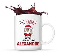 Planetee Mug Alexandre Pas Touche Père Noël - Tasse Originale - Secret santa Cadeau Noël Humour Insolite Collègue