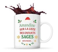 Planetee Mug Amandine Liste des enfants sages - Tasse Originale - Secret santa Cadeau Noël Humour Insolite Collègue
