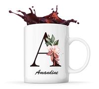 Planetee Mug Amandine | Tasse prénom femme avec Lettre fleur | Idée cadeau pour anniversaire noël et fête des mères