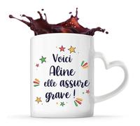 Planetee Mug anse coeur Aline elle assure grave ! | Tasse Cadeau Fête des Mères Anniversaire Soeur Noël Tata Marraine Saint Valentin