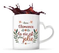 Planetee Mug anse coeur Clémence la vie est plus jolie | Tasse Cadeau Fête des Mères Anniversaire Soeur Noël Tata Marraine Saint Valentin