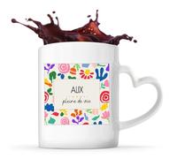 Planetee Mug Anse Coeur prénom Alix Pleine de vieTasse Céramique Blanche Café Thé Design Coloré Pop Moderne - Idée Cadeau Femme Maman Mamie Saint Valentin Fête des Mères Anniversaire Noël
