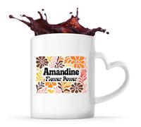 Planetee Mug Anse Coeur prénom Amandine tasse anse en forme de coeur 325 ml style rétro floral flower power idée cadeau femme anniversaire Noël maman collègue