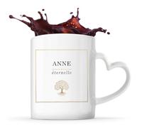 Planetee Mug Anse Coeur prénom Anne ÉternelleTasse Céramique Blanche Café Thé Design Arbre de Vie Doré - Idée Cadeau Femme Maman Mamie Saint Valentin Fête des Mères Anniversaire Noël