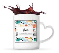 Planetee Mug Anse Coeur prénom Émilie Exceptionnelle tasse anse en forme de coeur 325 ml tasse prénom design abstrait cadeau femme anniversaire Noël maman collègue