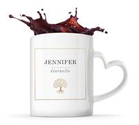 Planetee Mug Anse Coeur prénom Jennifer ÉternelleTasse Céramique Blanche Café Thé Design Arbre de Vie Doré - Idée Cadeau Femme Maman Mamie Saint Valentin Fête des Mères Anniversaire Noël