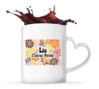 Planetee Mug Anse Coeur prénom Lia tasse anse en forme de coeur 325 ml style rétro floral flower power idée cadeau femme anniversaire Noël maman collègue
