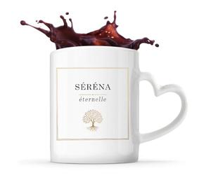 Planetee Mug Anse Coeur prénom Séréna ÉternelleTasse Céramique Blanche Café Thé Design Arbre de Vie Doré - Idée Cadeau Femme Maman Mamie Saint Valentin Fête des Mères Anniversaire Noël