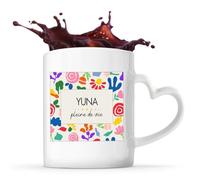 Planetee Mug Anse Coeur prénom Yuna Pleine de vieTasse Céramique Blanche Café Thé Design Coloré Pop Moderne - Idée Cadeau Femme Maman Mamie Saint Valentin Fête des Mères Anniversaire Noël