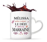 Planetee Mug anse coeurMélissa Défi Marraine 1 Cadeau Annonce Grossesse