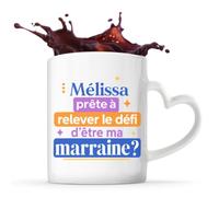 Planetee Mug anse coeurMélissa Défi Marraine 2 Cadeau Annonce Grossesse