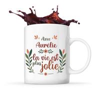 Planetee Mug Aurélie la vie est plus jolie | Tasse Cadeau Fête des Mères Anniversaire Soeur Noël Tata Marraine